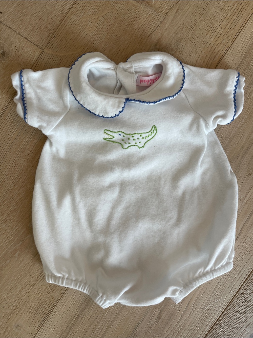 White Baby One-Piece Bodysuit with Green Crocodile Embroidery